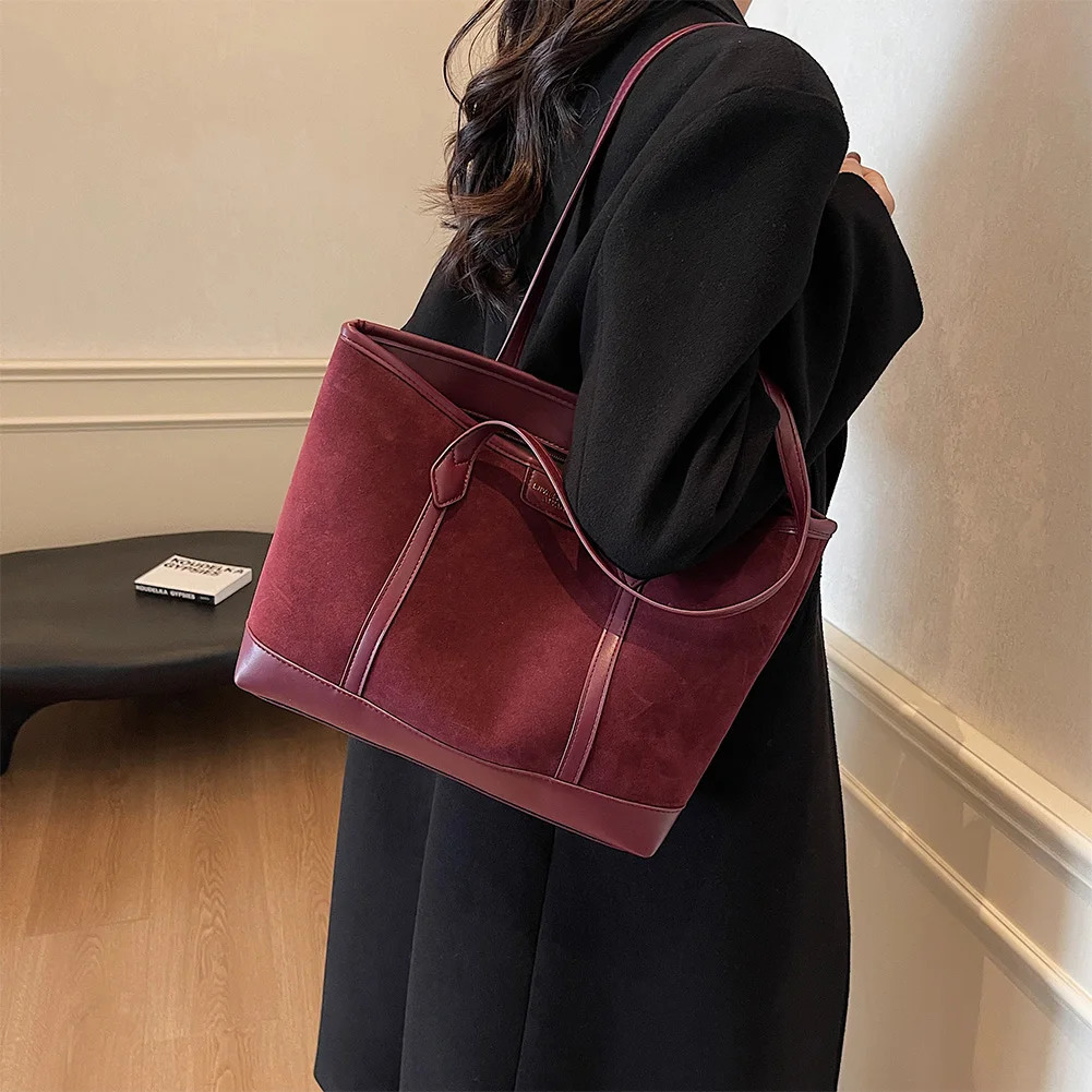 Ship from US Suede Bag Retro Underarm Shoulder Large Capacity Top Handbag Wallet 250227FBB