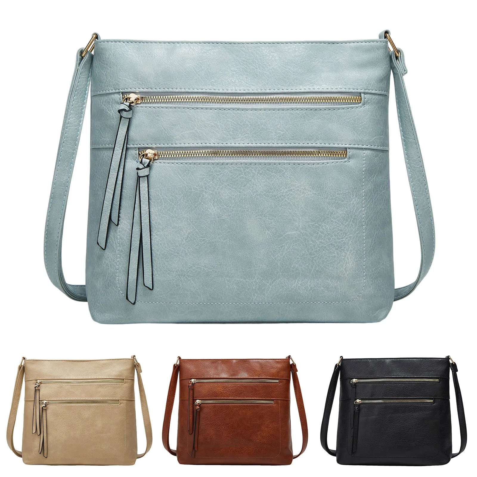 Ship from US Womens soft leather retro small square shoulder bag handbag large capacity womens 250227FBB