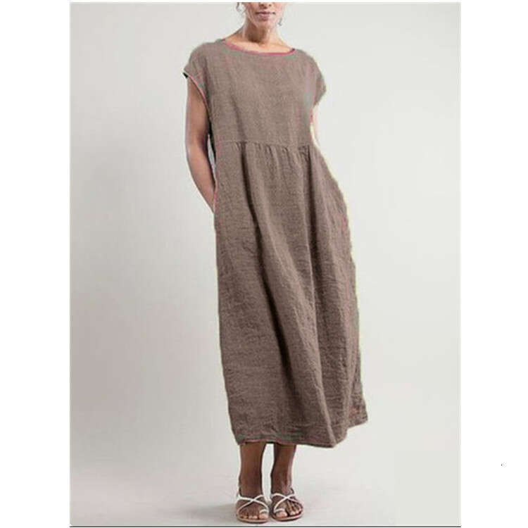 European American Solid Color Sleeveless Loose Cotton and Hemp Pocket Women's Dress 2025 Versatile New Trendy Clothing Ins