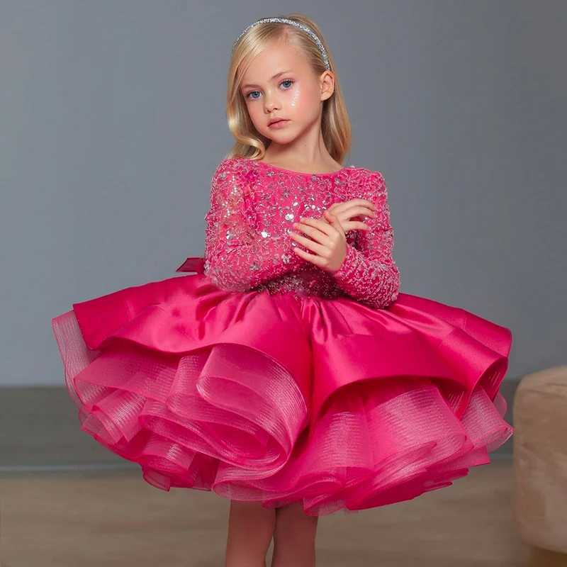 Girl's Dresses Summer Long Sleeve White Party Dress For Girl Children Lace Princess Dresses Girls Clothes Bridesmaid Wedding Birthday Gown Y25022