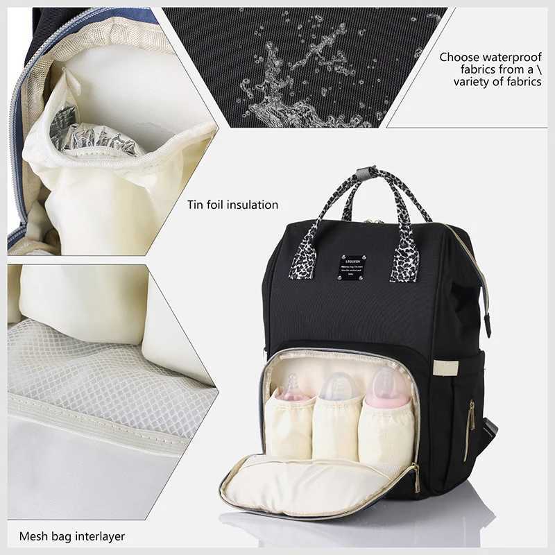 Diaper Bags New Original LEQUEEN Leopard Print Mommy Diaper Bags Baby Stroller Bag Large Capacity Nappy Backpack Mom Baby Nursing Bags Y250227WCXT