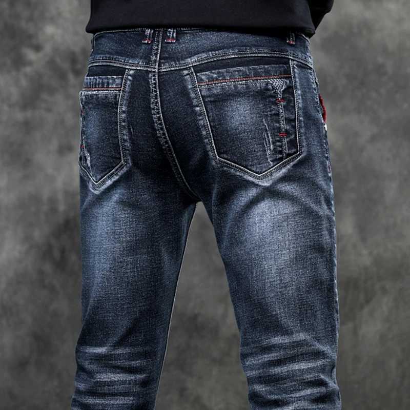 Jeans Mens Denim Stretch Slim Casual Trendy Pants Small Feet Fashion Work Daily Long New Brand Male X250227