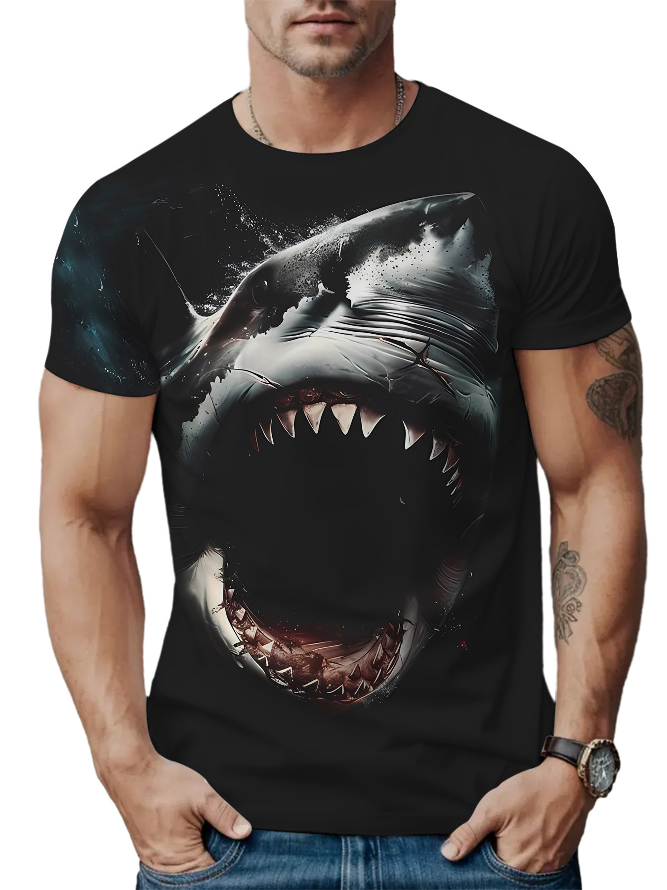 Designer's Casual Versatile Free Shipping 2025 3D Printed T-shirt For Men's Street Fashion Color Blocked Round Neck Short Sleeved Shirt