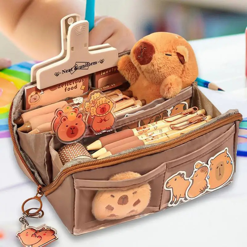 Ship from US Capybara Pen Box Holder Pencil Bag Large Capacity For Erasers Cosmetic Brushes 250227FBB