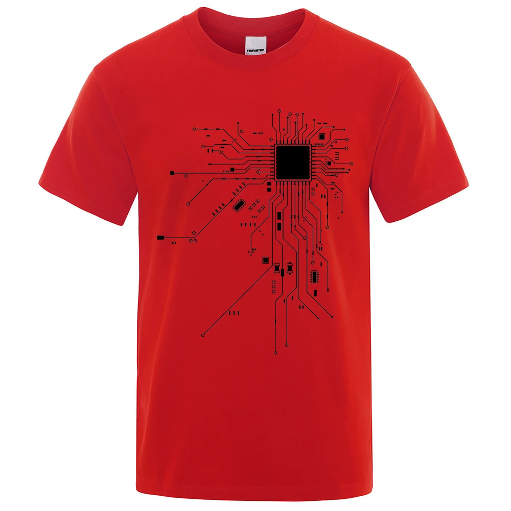 CPU Processor Circuit Diagram T Shirt Men Summer Cotton T-shirt Mens Funny Tops Fashion Tees Homme Unisex Clothes C99 250226