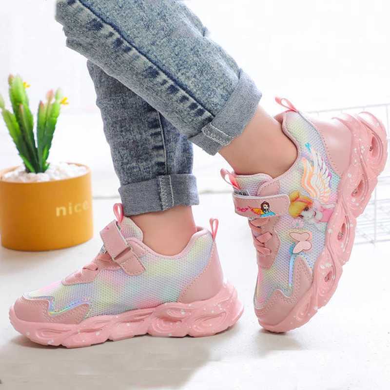 Outdoor Light Up Sport Shoes Luminous Sneakers Cartoon Princess Baby Girls Casual Shoes Children Walking Running Shoes With Lights S25226
