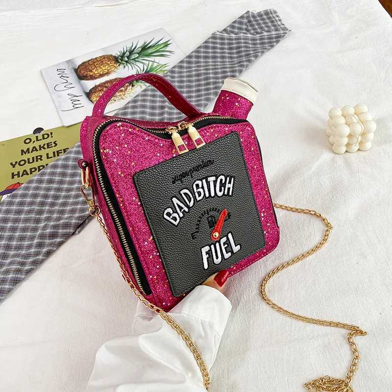 New Arrival Fashion Personality Laser Sequin Embroidery Letter Oil Pot Bag Creativity Funny Chain Shoulder Bag Women Cute Messenger Bag T250227