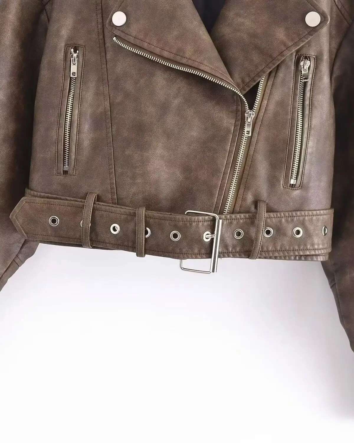 Za Women's European Station 2025 New Fashion Gradient Leather Jacket Spring Autumn Women Winfbreaker Coat