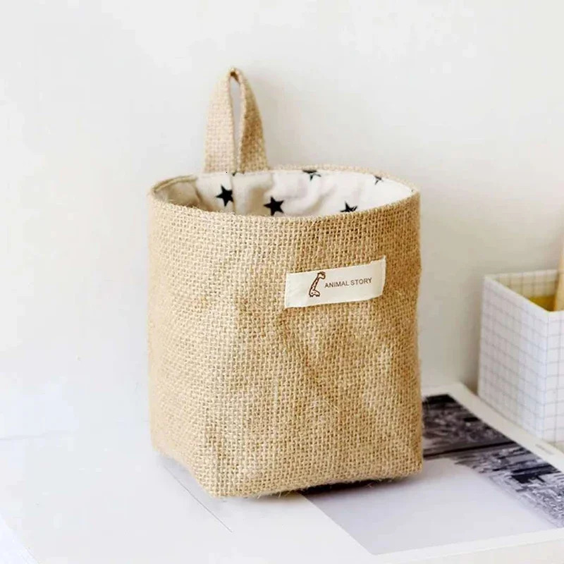 Ship from US 1PC Jute Cotton Linen Bag Hanging Pocket Small Sack Sundries Organizer Cosmetic Baskets Box Jewelry bags Treat boxes Mom box 250227FBB