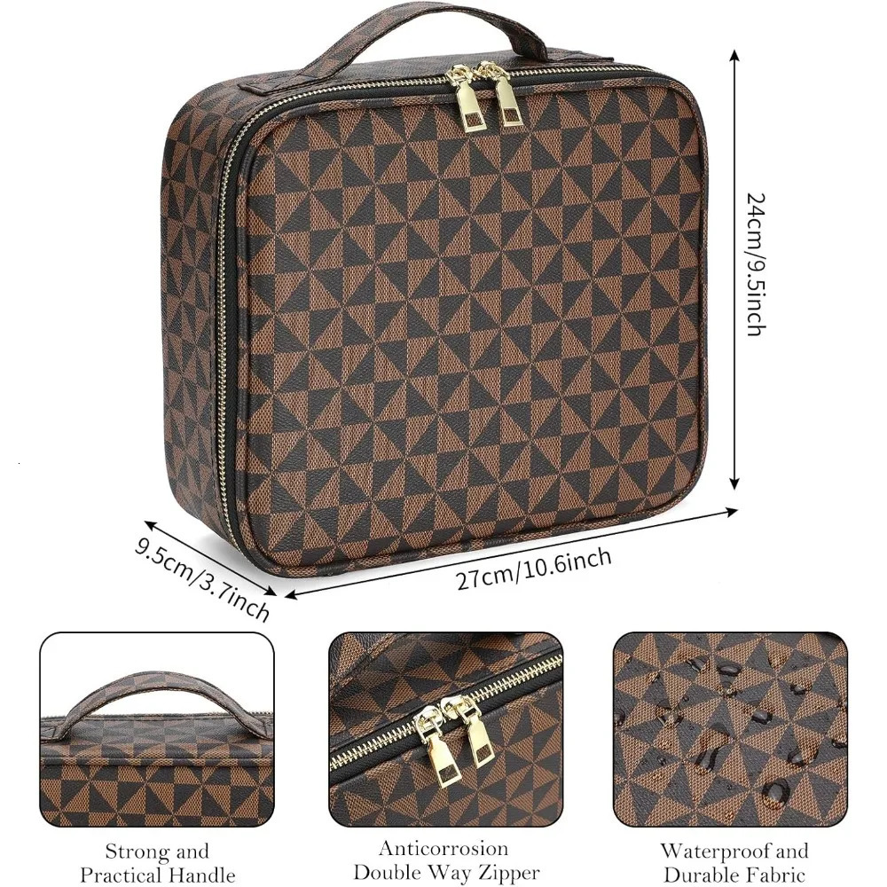 Ship from US Plaid cosmetic bag portable storage with divider large capacity womens mirror 250227FBB