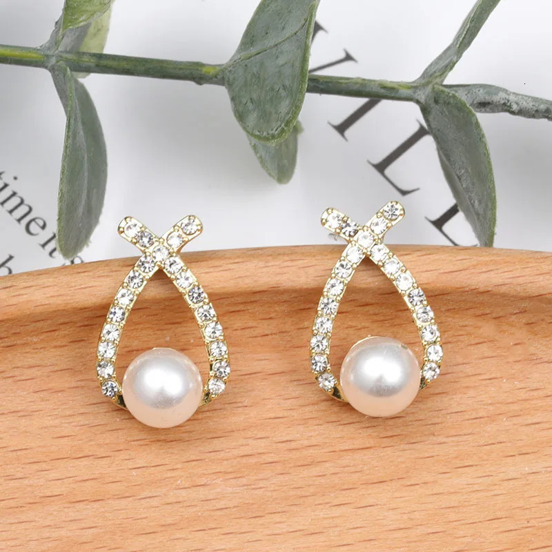 Fashion Jewelry Simulated Pearl Stud Earrings Cute Bow Earring Shining Crystal Elegant Wedding Customized 250210