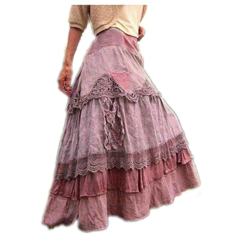 Medieval Womens Dress Lace Stitching and Large Hem Cake Skirt Halloween Costumes Lolita Vintage Steampunk Renaissance Clothing 250224