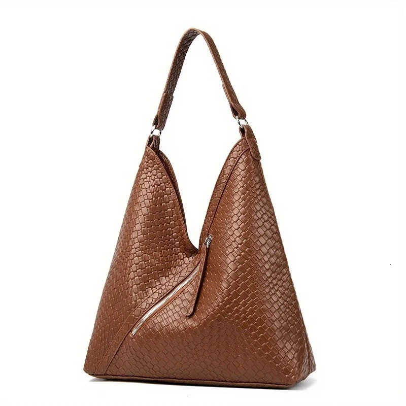 Ship from US Woven Pattern Tote Bag Womens Classic Geometric Shoulder With Multiple Pockets PU Leather Hobo Purse Perfect For 250227FBB