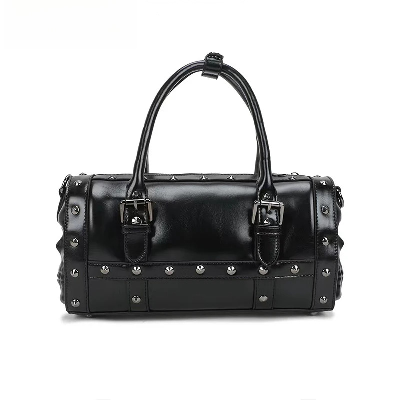 Studded Double Black Skull Satchel Handbag Womens Shoulder Bags Personality Rivet Single Strap Travel Bag Gothic Style