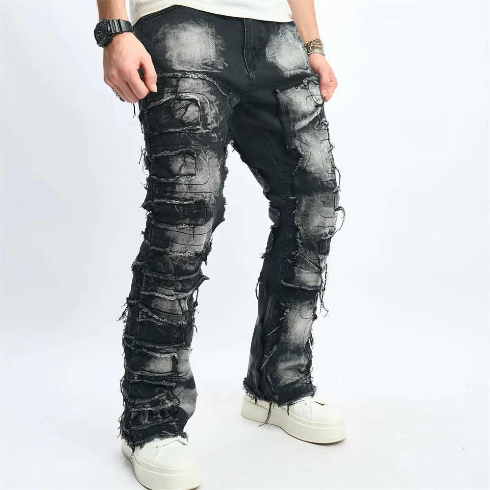 Denim Pants Men Ripped Distressed Washed Fashion Designer Male Denim Trousers Street Style Mens Slim Biker Jeans X250227