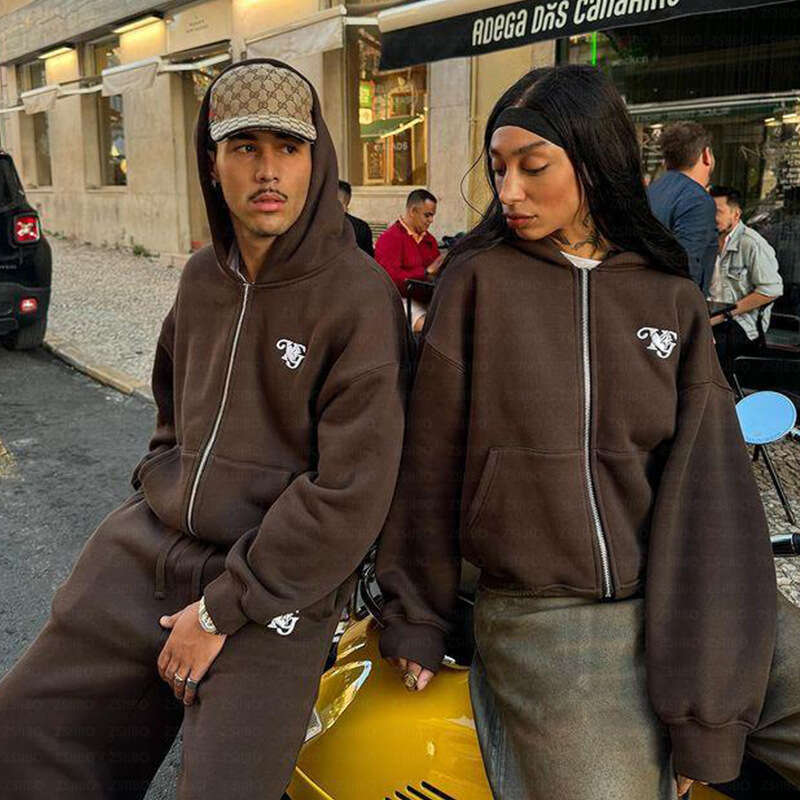 Autumn/Winter Season Y2K Loose Casual Embroidered Zipper Sports Hoodie for Men and Women Couples