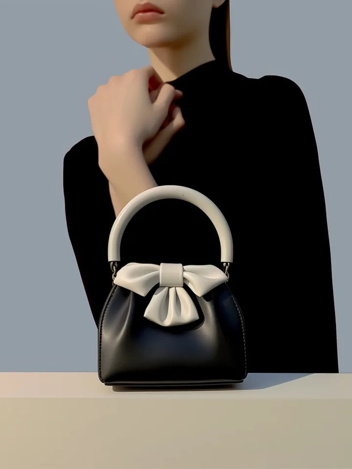 Ship from US Womens Texture Communicating Bag Fashion Handbag SpringSummer Contrastive Color Bow Top Handle 250227FBB