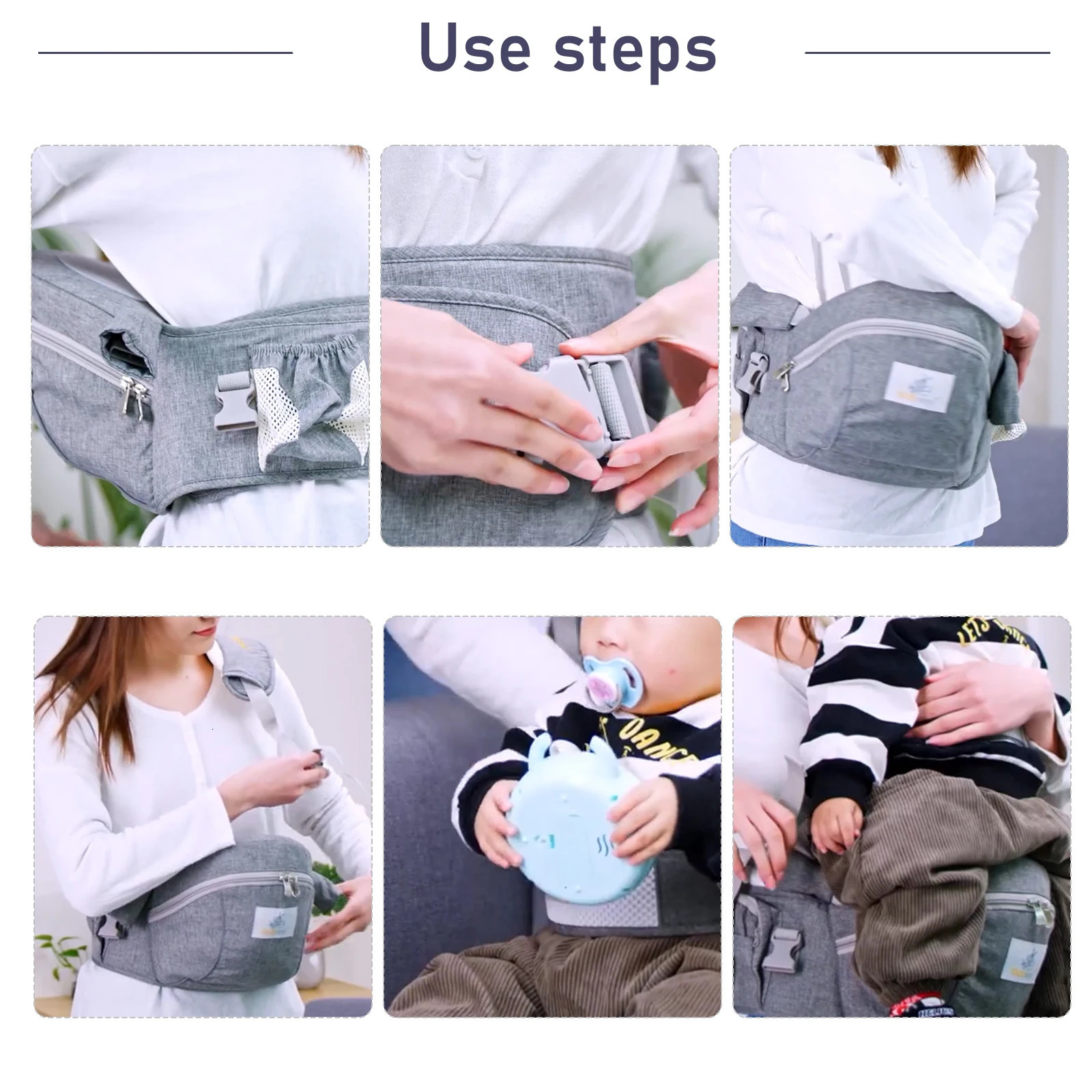 Grey baby a hip seat with large storage space which can be optionally equipped with mother shoulder straps and baby wa 250227