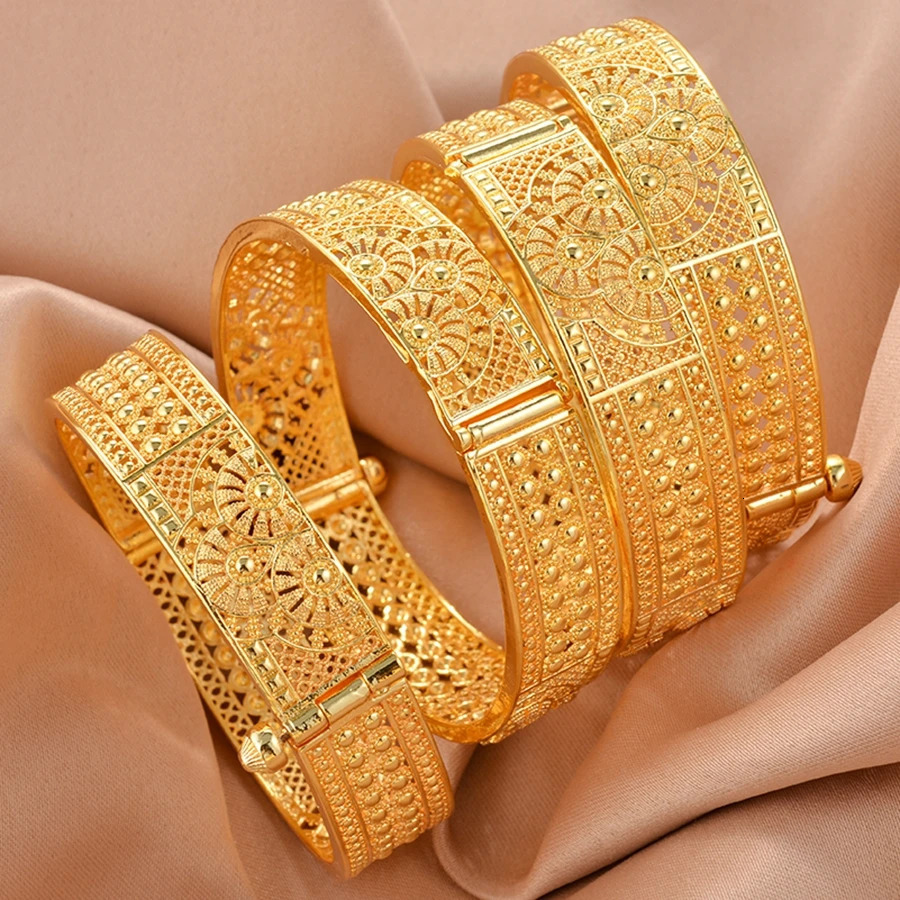 Ethiopian Gold Color Bangles for Women African Jewelry Habesha Middle East Girl Wedding bracelets Gift 250227