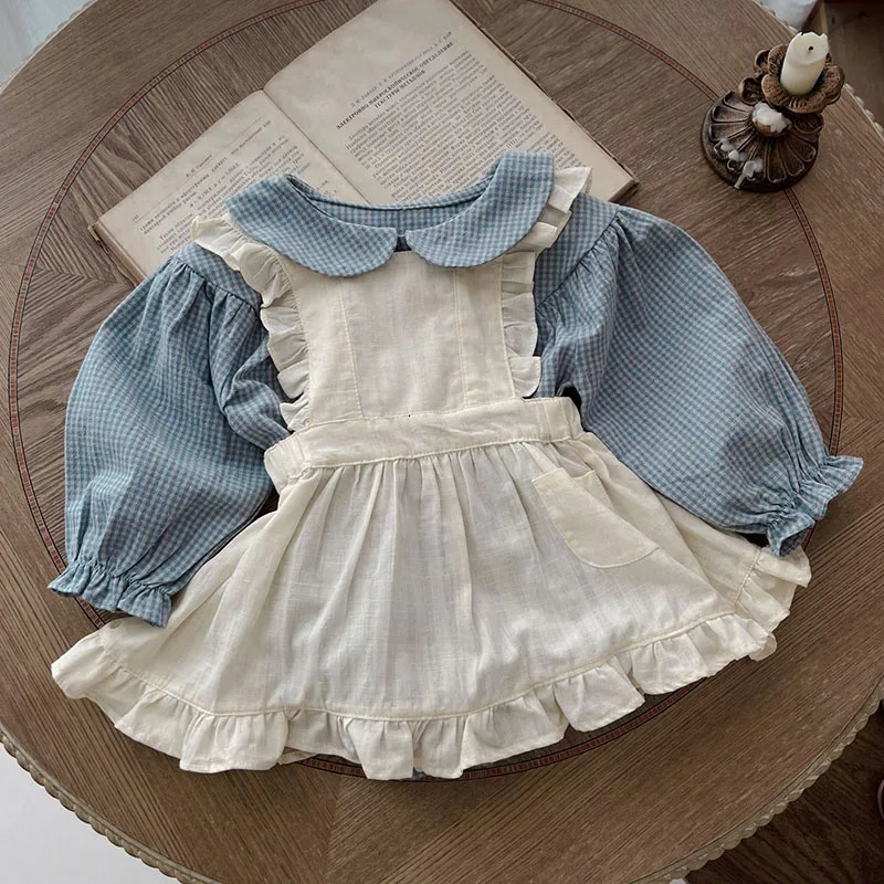 Spring Preschool Baby Clothing Set Long Sleeve Pure Cotton Plain ComboSleeveless Tank Top 0-24M Childrens Clothing Set 250227