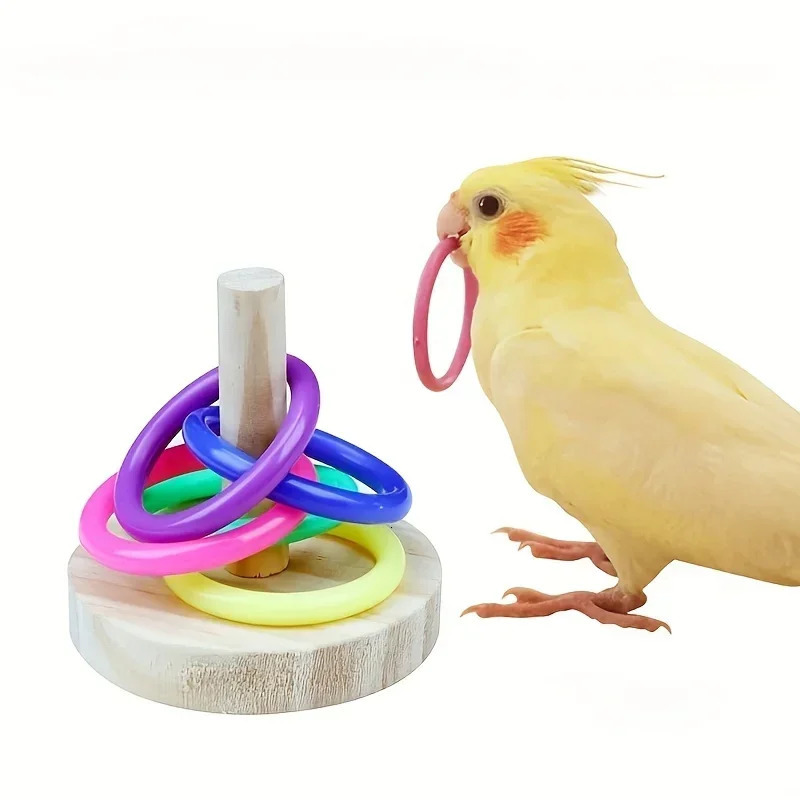Wooden Interactive Parrot Ring Toy Educational Exercise Stimulating Fun Playtime for Parrot Parakeet Bird Toys Random Color 250226