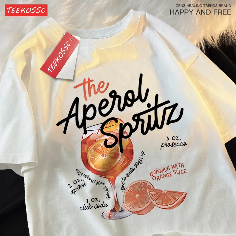 Iced Lemon Wine Beverage Print T Shirts Men Women Cute Crewneck Clothes Loose Summer T-Shirts Fashion Cotton Short Sleeve 250226