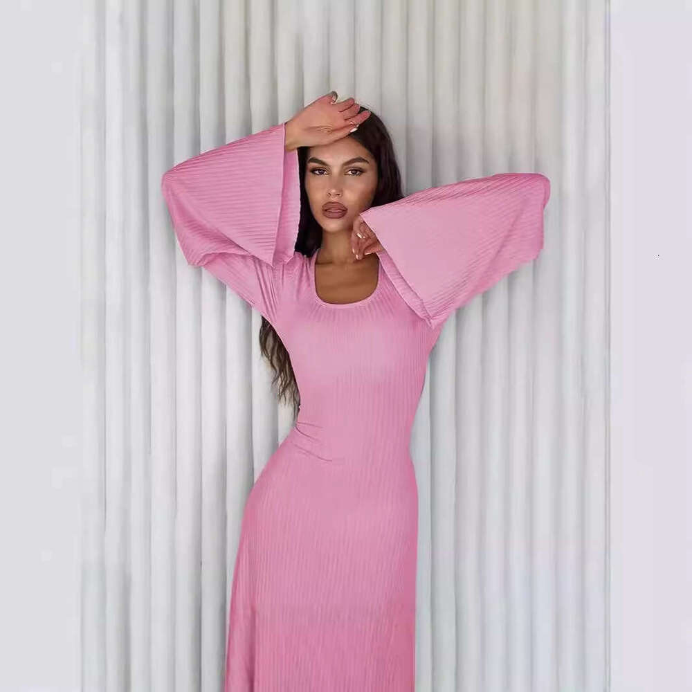Women's autumn loose U-neck back strap long sleeved dress 2025 new casual fashion trend clothing