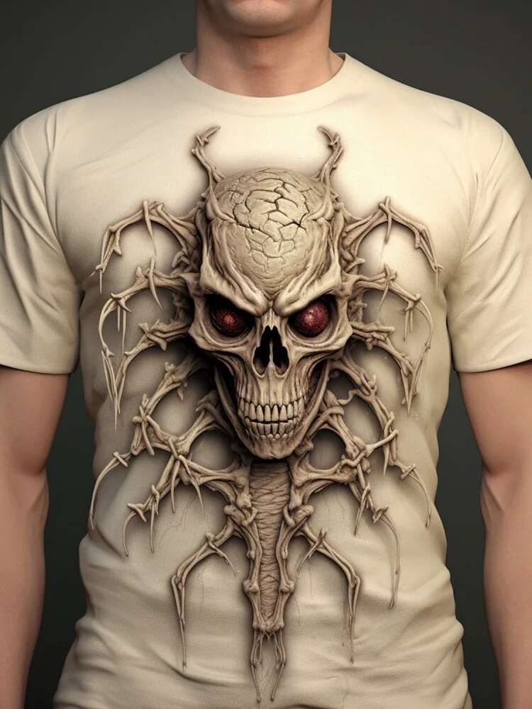 Men's T-shirt Summer New Skull Print Design Daily Casual Loose And Comfortable Outdoor Street Men's Sports Breathable Short Sleeved Top