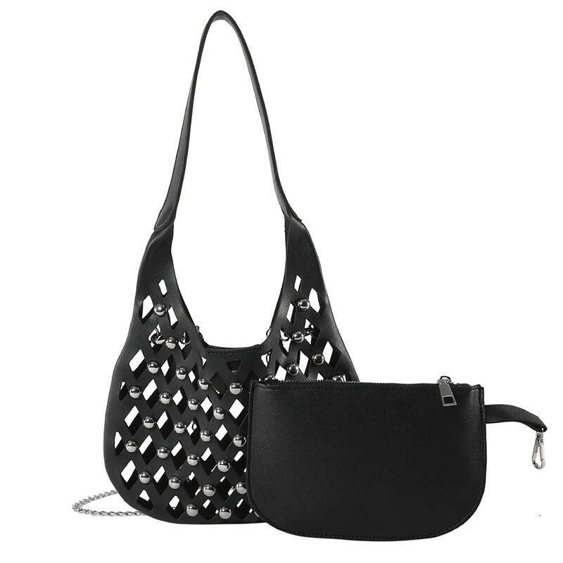 Small niche design for women hollowed out starry sky commuting armpit bag, fashionable rivet single shoulder crossbody bag 2024 new style, chic and el