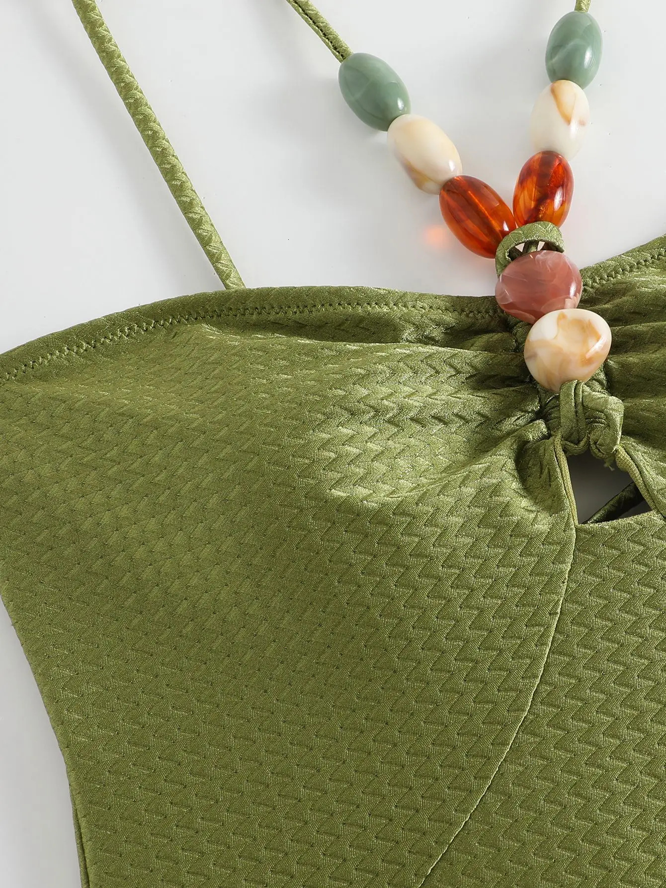 Womens one-piece swimsuit multicolor openwork gemstone strap bikini French two-piece dress swimsuit 250226