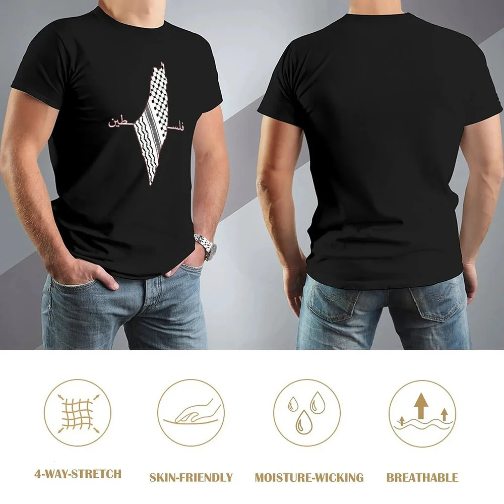 JRJZ Mens Clothing s Palestine Map Print Short Sleeve Casual Cotton T-Shirt For Men Arabic Shemagh Palestine Flag ROLI 250227