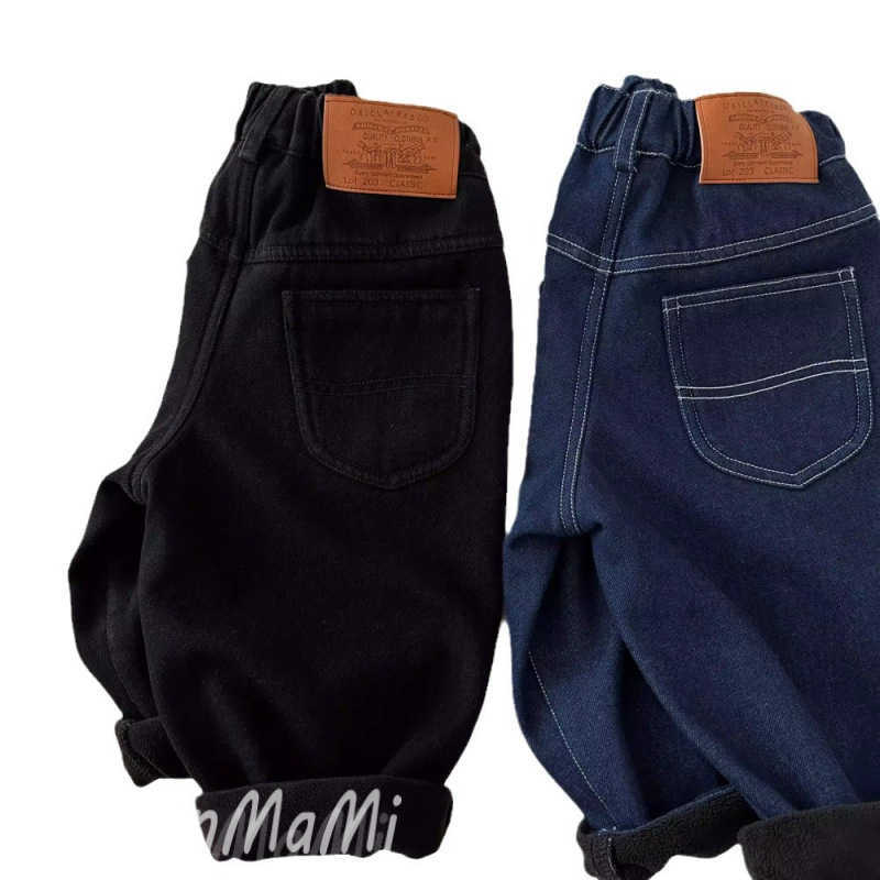 Jeans Childrens Jeans 2025 Autumn/Winter Boys and Girls Plush Jeans Baby One piece Plush Casual Straight Leg Pants TrendyY250227V0ON