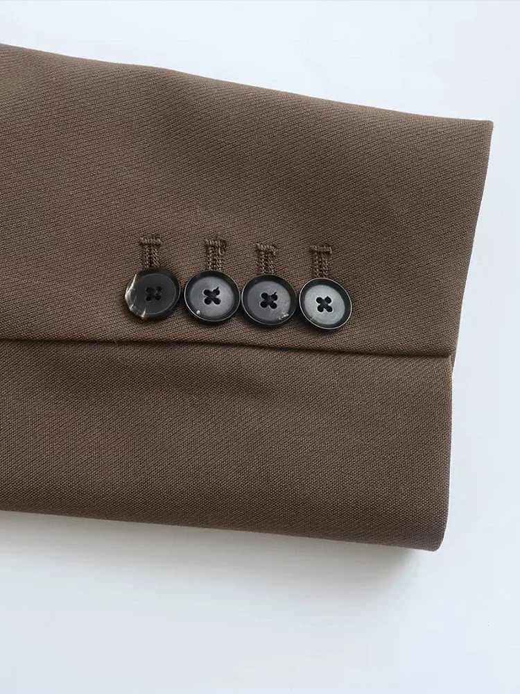 Willshela Women Fashion With Pockets Brown Single Button Blazer Vintage Notched Neck Long Sleeves Female Chic Lady Outfits 250226