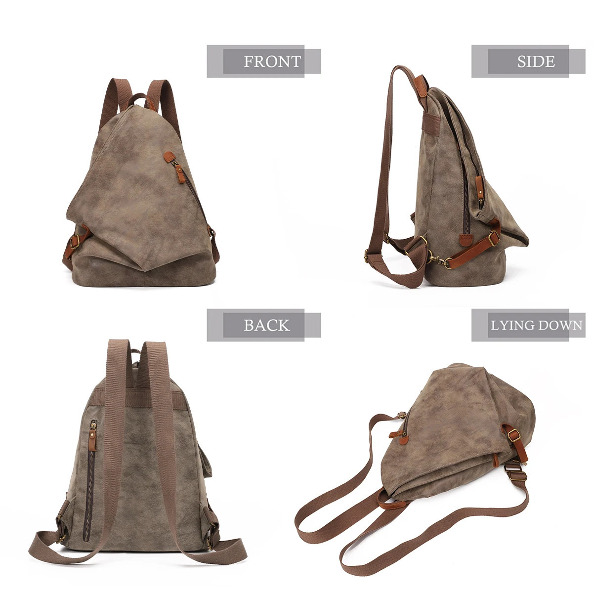 Ship from US KL928 PU Leather Retro Backpack Large Leisure Day Bag Outdoor Travel Rucksack Hiking 250227FBB