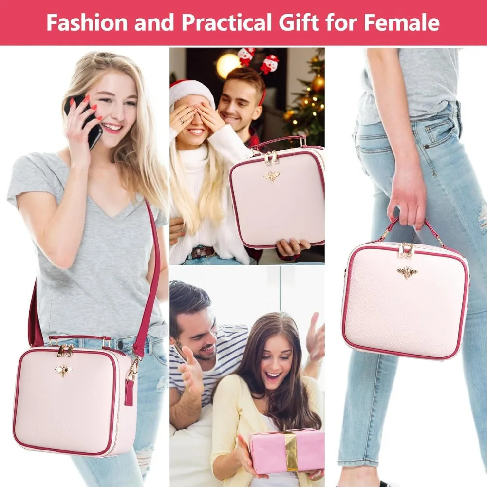 Ship from US Travel Makeup Bag with Mirror of LED Lighted Rechargeable Cosmetic Train Case Artist Organizer for Women 250227FBB