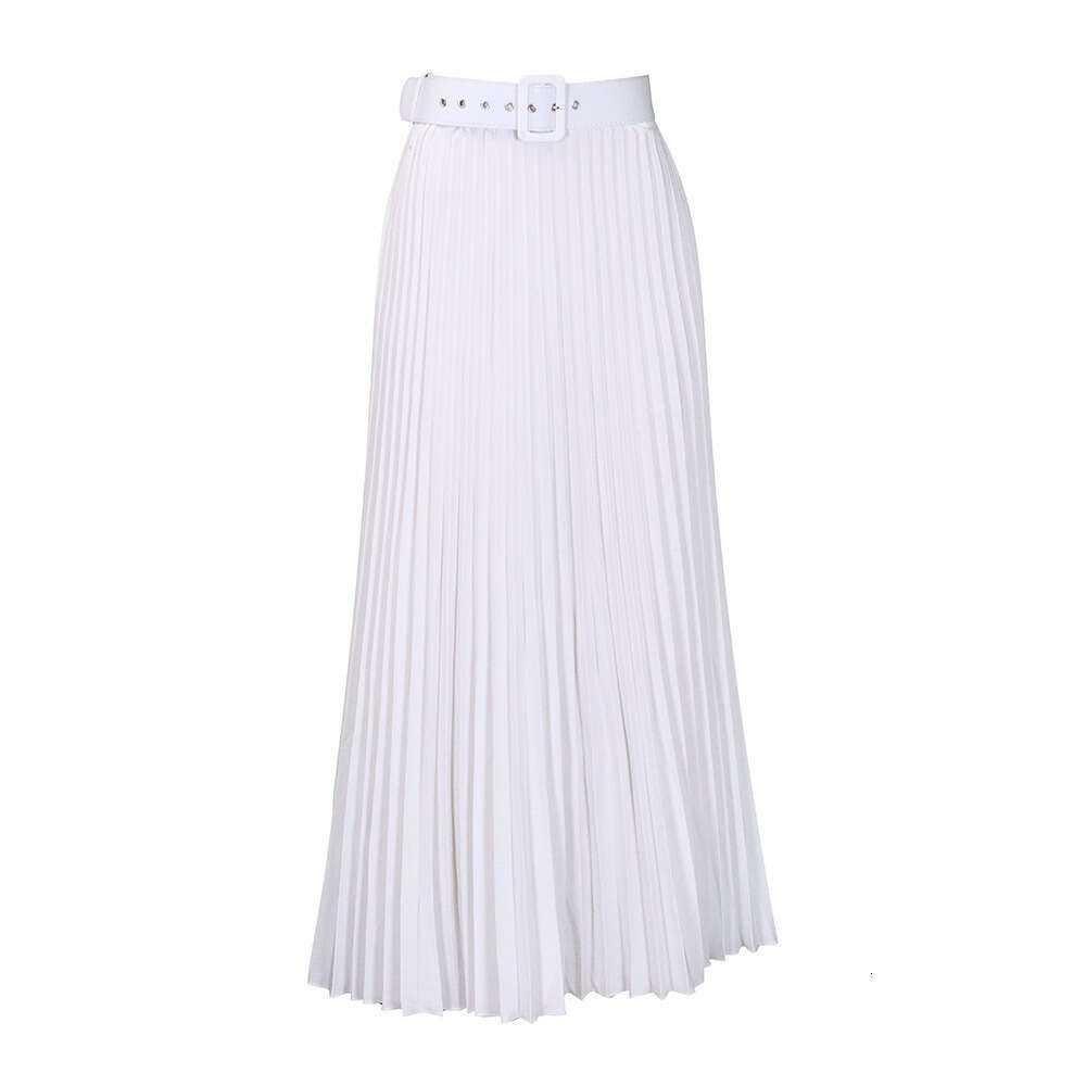 D293P with waist belt, European and American women's clothing, high waist, large medium length pleated elegant drape, half skirt, 2025 versatile 