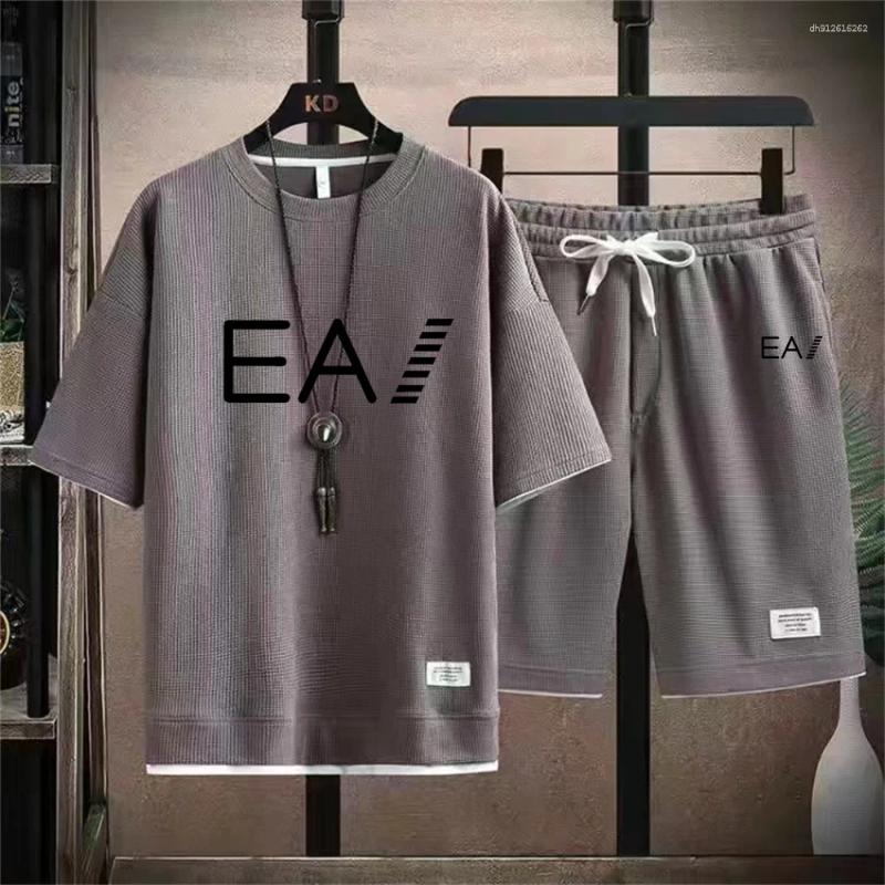 Mens Tracksuits Breathable Summer Set Round Collar Two Piece Shorts With EA1 Printed In Letters 01