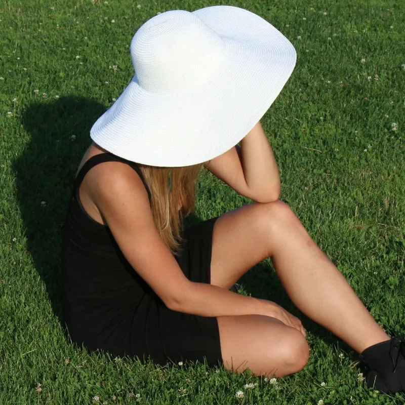 Women 15cm Wide Brim Sun Hat Summer Travel Floppy Straw Hat Female Outdoor Vacation Roll Up UPF50 Oversized Foldable Beach Hat 250218
