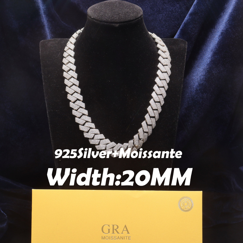 Designer necklace 925 Silver GRA Moissanite 20mm Wide Diamond Iced Out Necklace Miami Cuban Link Chain Hip Hop Rapper Life Men Necklace