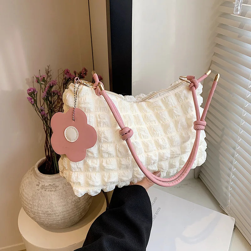 Ship from US Womens Bubble Flower HandHeld Cylindrical Bag Japanese Korean Style Single Shoulder Bento Texture 250227FBB