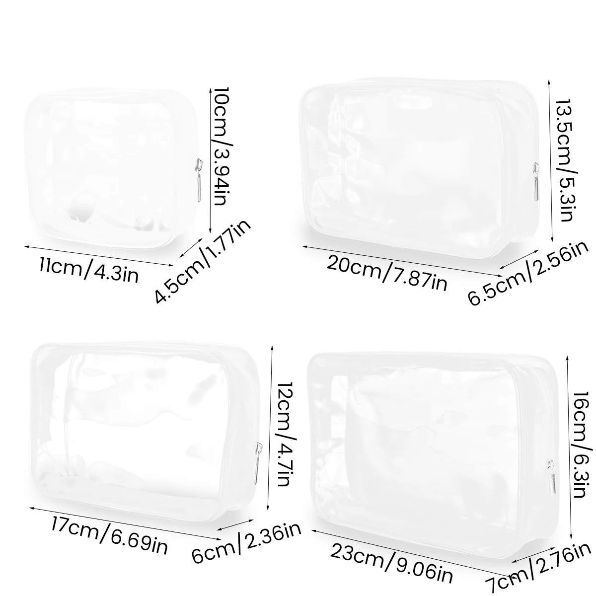 Ship from US 4 Pcs Clear Toiletry Bag PVC Travel Cosmetics Bags Transparent Makeup MultiSize Organizer Zipper Pouch 250227FBB