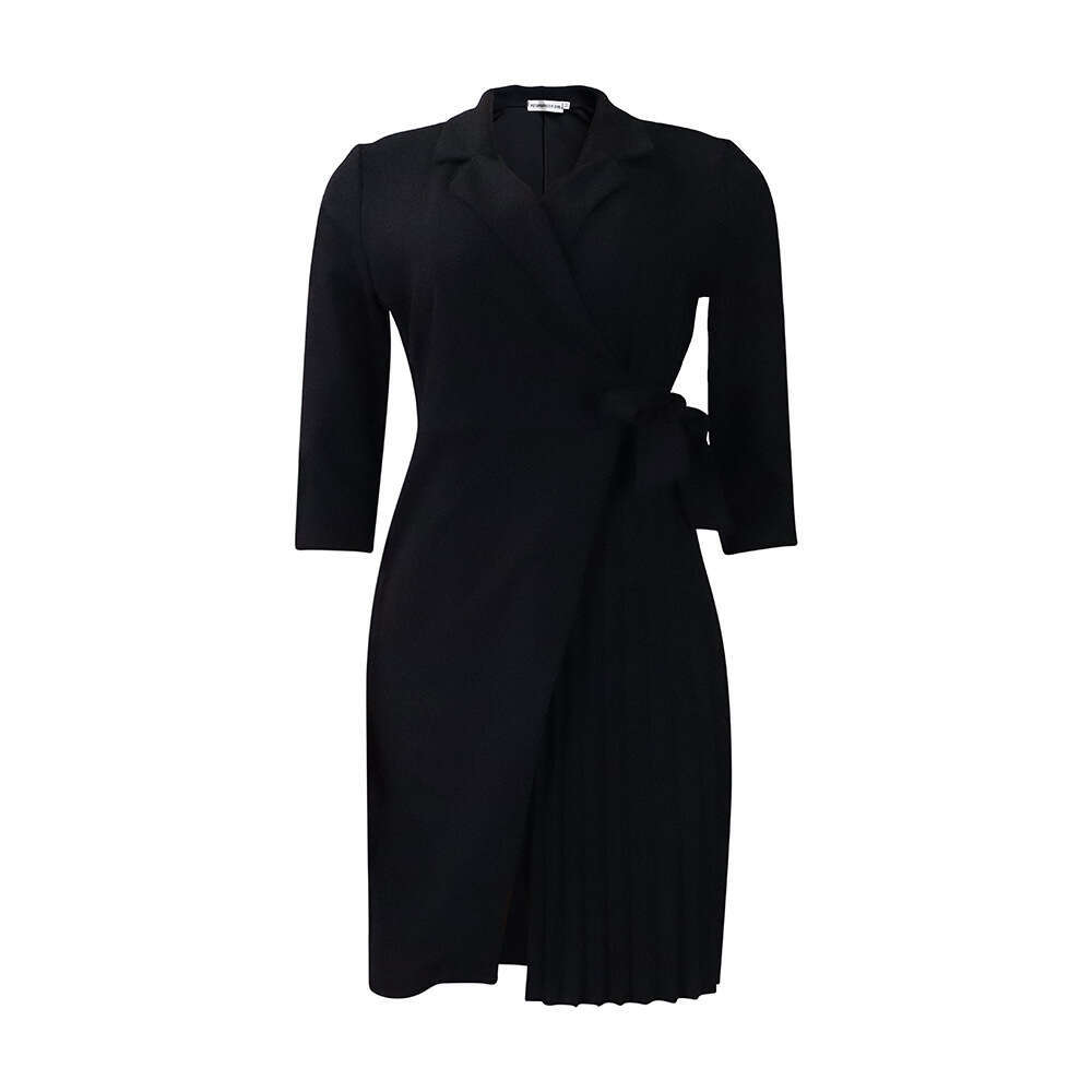 D340 plus size women's suit collar fashion tie waist fold dress 2025 temperament versatile new trendy clothing ins