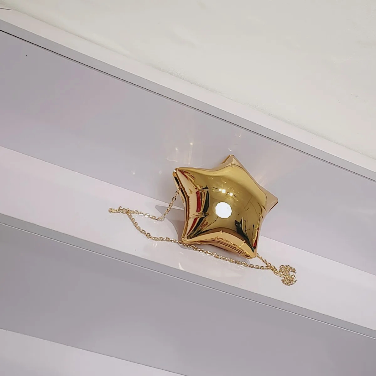 Nice n Gold And Silver Chain Womens Evening Bags Bright Face Five Pointed Star Shoulder bag Funny Party Bag 250226