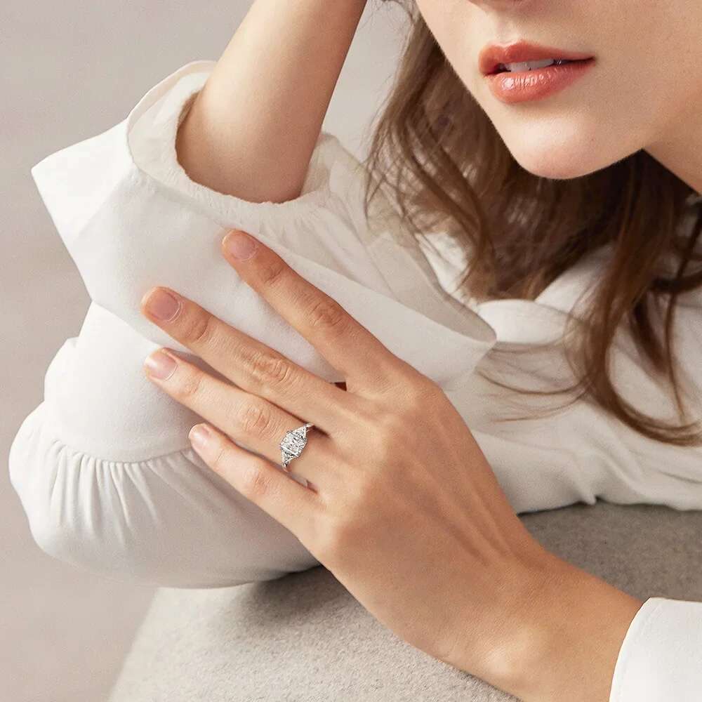 EWYA 3cttw Radiant Cut D Color VVS Moissanite Dia Ring Band For Women Sier GRA Certified Wedding Bridal Rings Gift