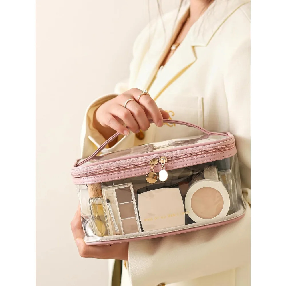 Ship from US Large Clear Cosmetic Bag Travel Portable Toiletry with Handle Purse 250227FBB