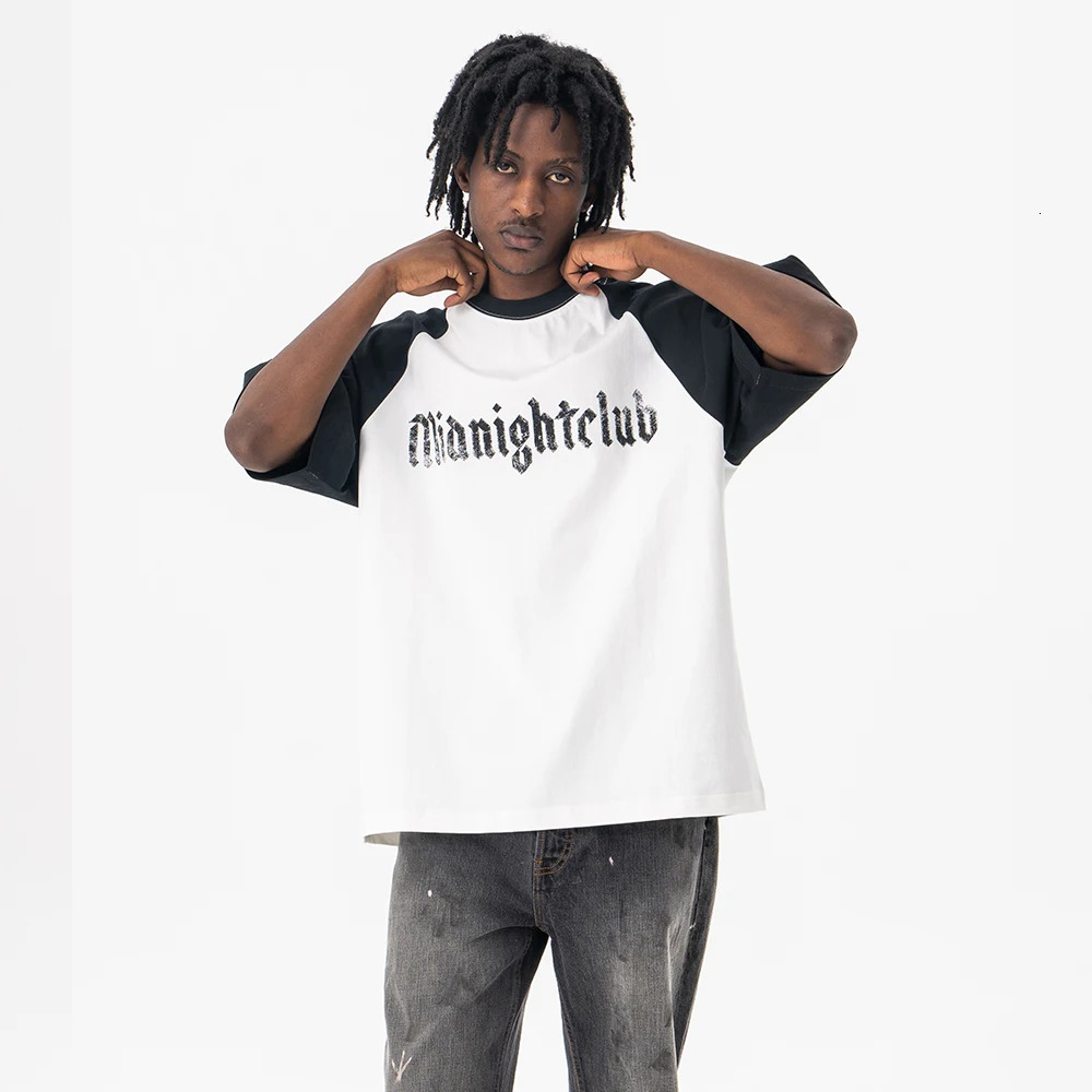 Superway Original Letter Printed T-Shirt Men Patchwork Cotton Short Sleeves Tees High Street Retro American Style Tops 250225