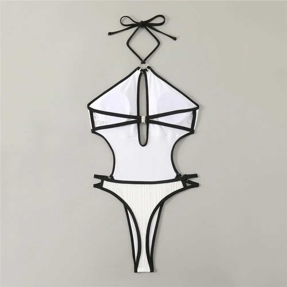Sexy White Backless Swimwear Women One Piece Swimsuit Hollow Out Monokini Bathing Suit String Halter Swimming Wear Bather 250227