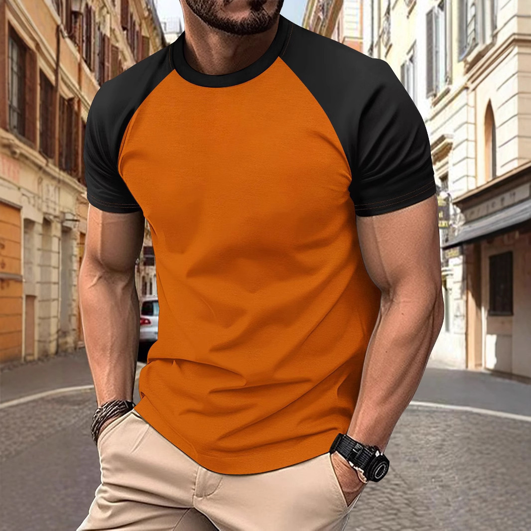 Designer Versatile Trend 2025 New Men's Solid Color Sports Short Sleeve Fashion Raglan Sleeve T-shirt Straight Hair