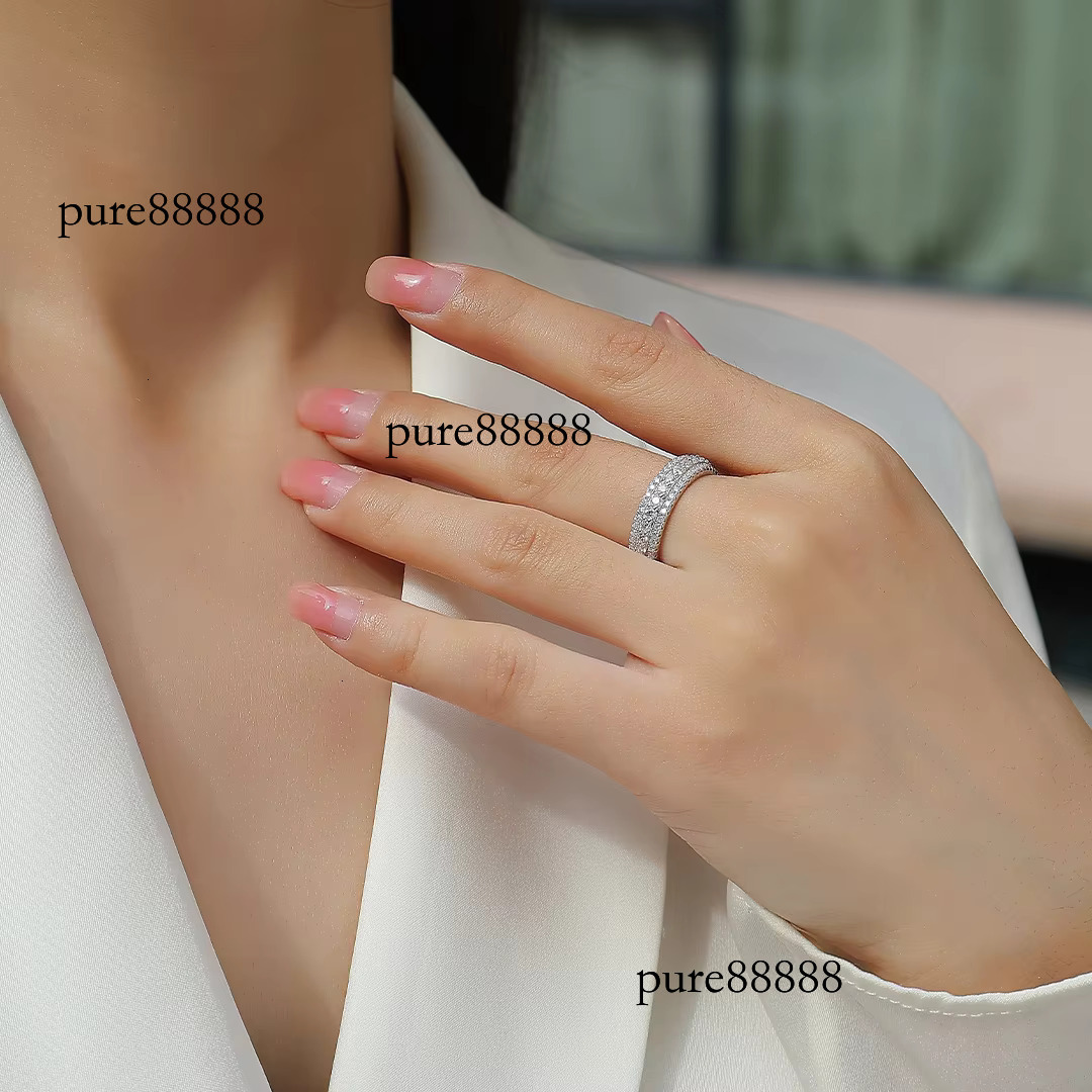 urious 3-Row Moissanite Eternal Ring: Pointed and Paving Set in Pure Sier Flat Palace Band