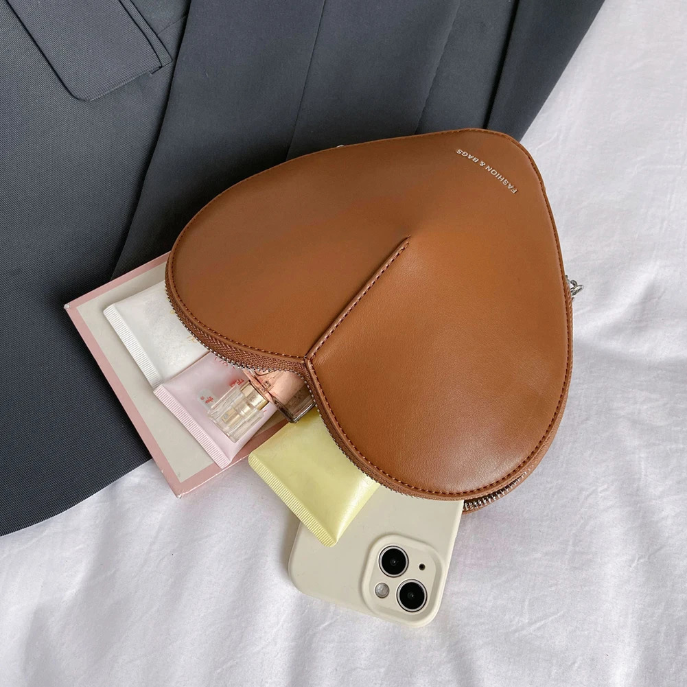 Ship from US Womens Stylish Crossbody Bag Solid Color PU Trendy Sling Purse Dual Zippers HeartShaped Shoulder for Valentines Day Gift 250227FBB